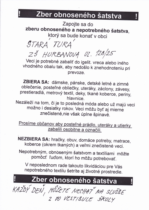 zber obnoseneho satstva